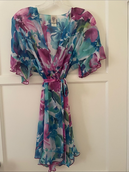 In Bloom Other - In Bloom Floral Chiffon Robe in Teal, Purple & Pink